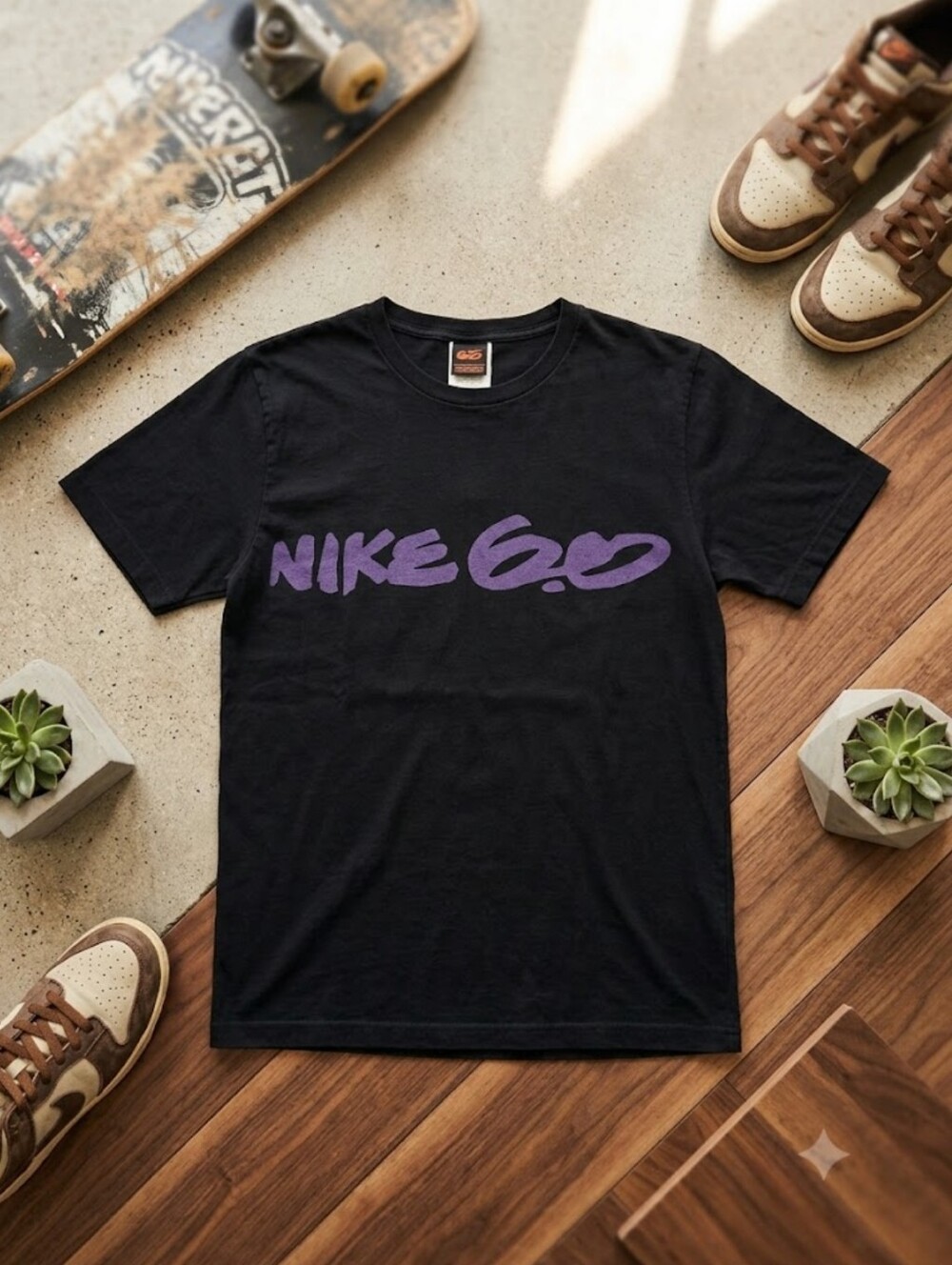 Nike 6.0 Black Tee with Purple Chest Script